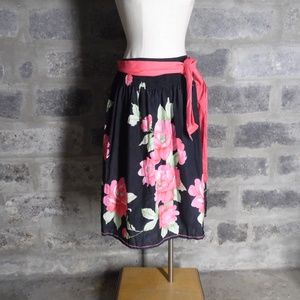 FELICIA & CO black coral floral tie belt skirt